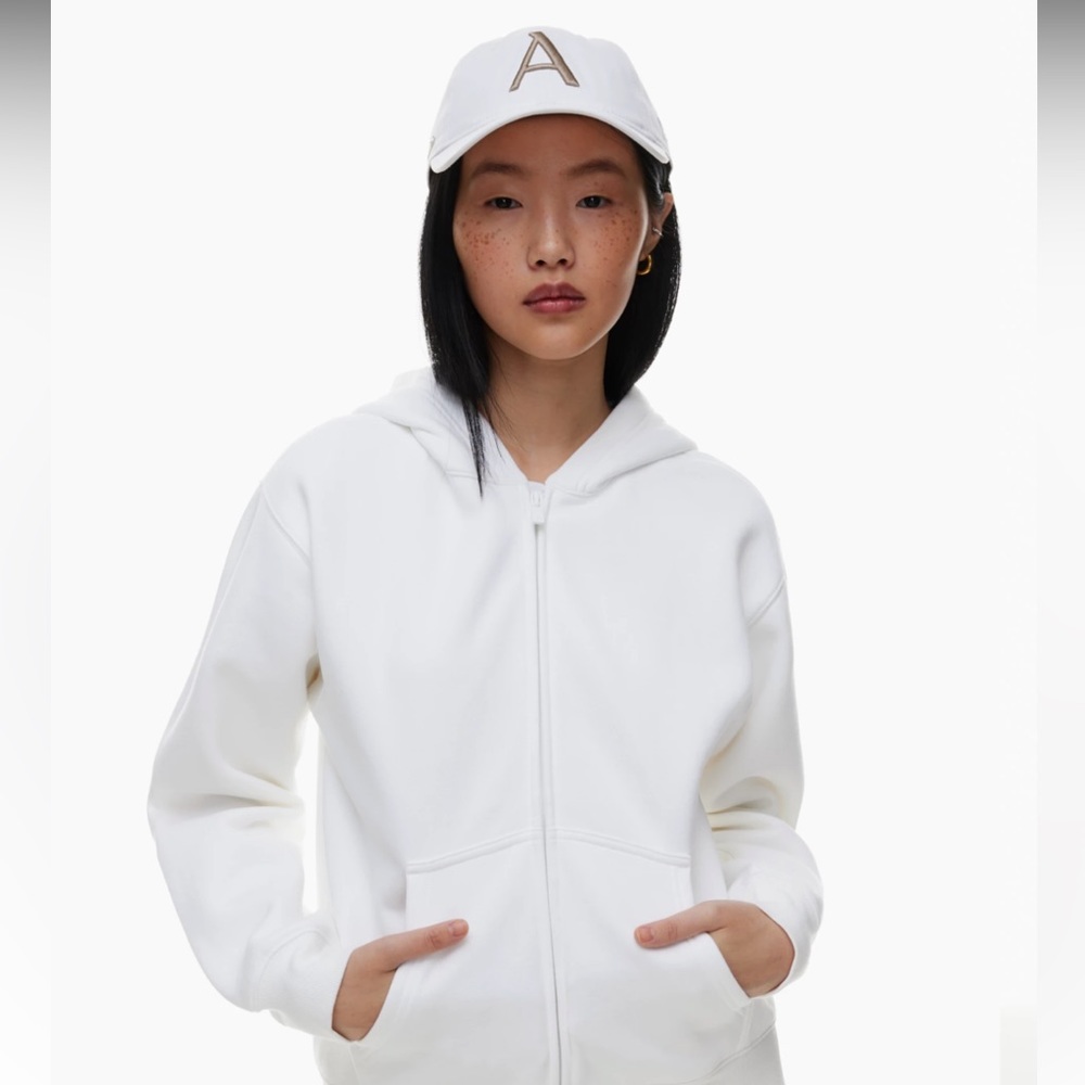 Terry Fleece Perfect Fit White Zip Hoodie